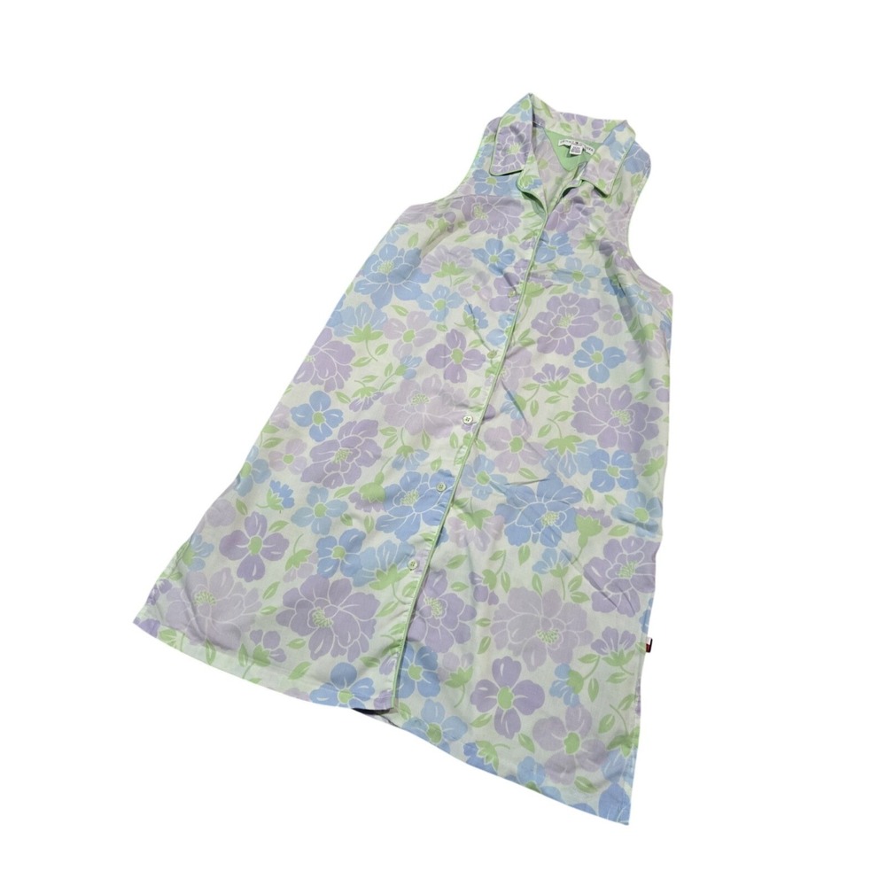 Tommy Hilfiger Floral Cotton Sleeveless Collared Sleepshirt M Green Purple Blue
